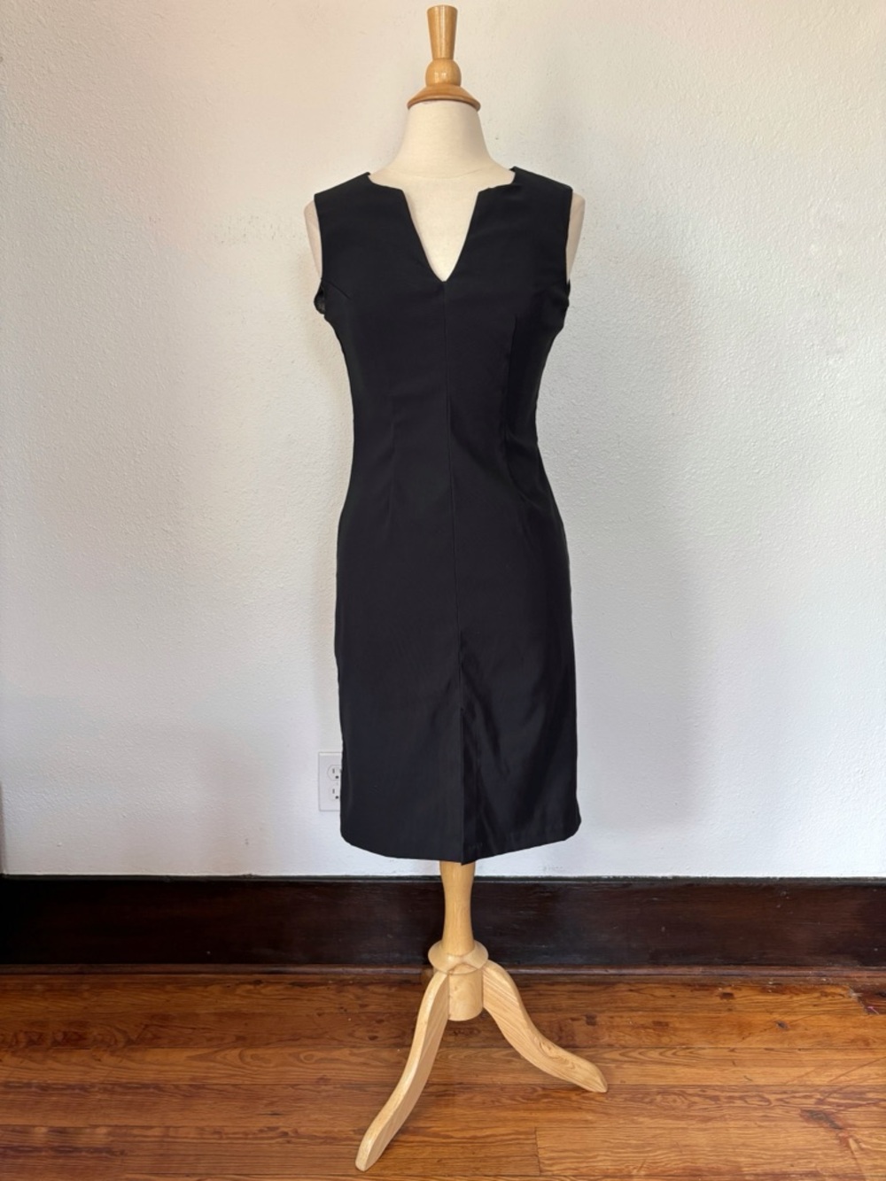 Vintage 90s Rampage Solid Black V-Neck Sheath Midi Dress